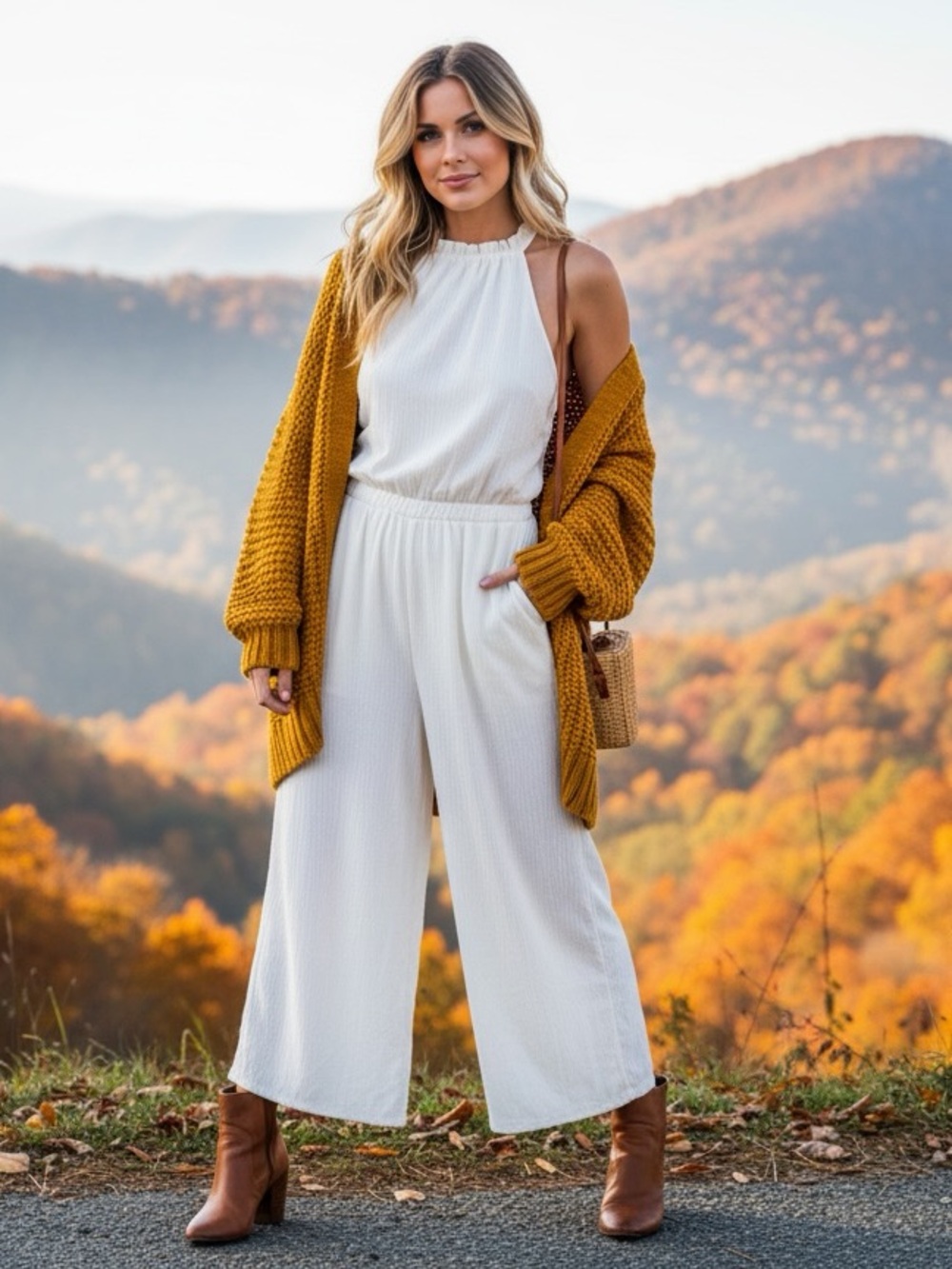 Emery Rose White Crinkle Jumpsuit Size S